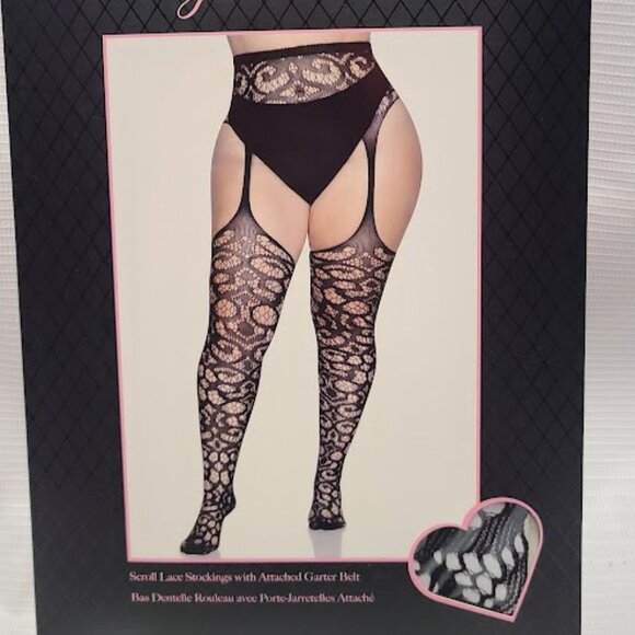 Accessories - Plus Size Scroll Lace Stockings Garter Pantyhose